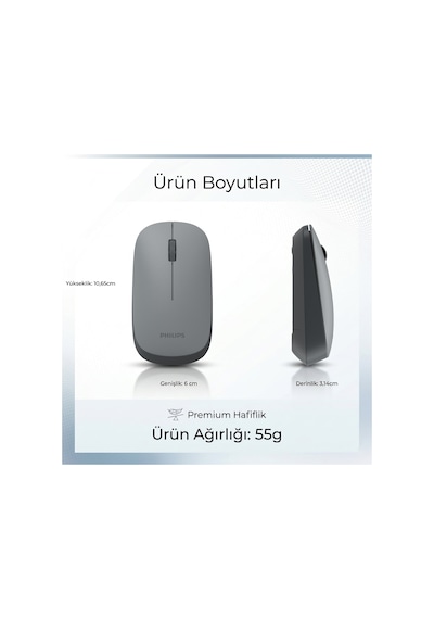 Philips SPK7438 Kablosuz 1600DPI 4 Tuşlu Optik Sessiz Mouse