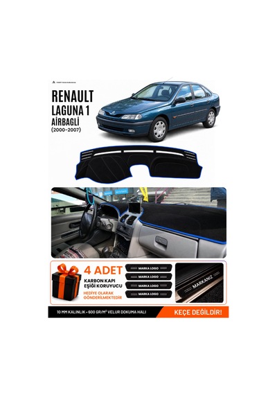 Renault Laguna 1 Aırbagli 2000-2007 Uyumlu Torpido Örtüsü, Torpido Kılıfı - Siyah Mavi