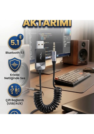 Kablosuz Bluetooth Ses Alıcısı Usb Ve Aux Bağlantılı Müzik Aktarım Adaptörü