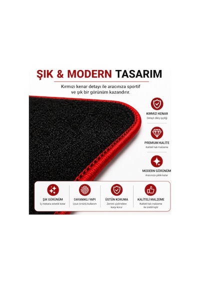 Aycar Oto Store Bmw E39 Uyumlu Kaymaz Tabanlı Siyah Halı Paspas Kırmızı Dikişli