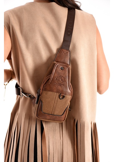 Westpolo Unisex Vegan Deri Çapraz Göğüs Ve Omuz Çantası Body Bag - 7044kes Taba