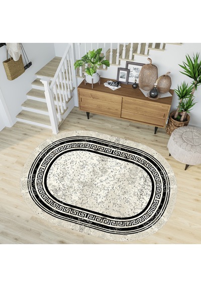 Rovigo Home Dijital Baskı Yıkanabilir Kaymaz Taban Oval Salon Halısı RVG7201-SD1044 Çok Renkli