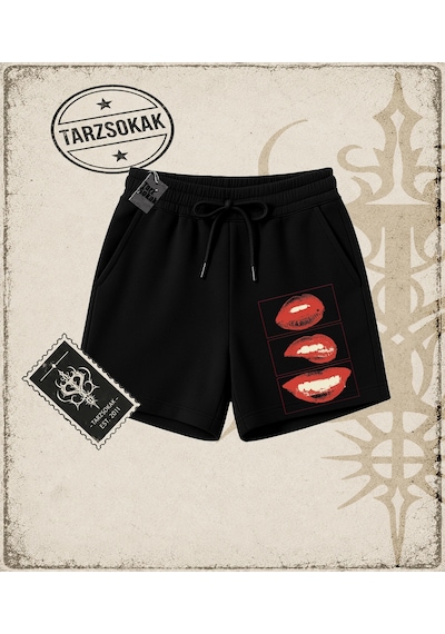 Tarzsokak Gotik & Grunge Streetwear Crımsın Temptatıon 1 Unisex Şort Siyah
