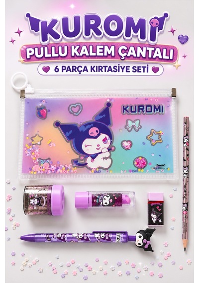 X Dekomus Lisanslı Kuromi Pullu Zarf Kalem Kutusu,silgi,kalemtraş Kırtasiye Seti Açık Gri