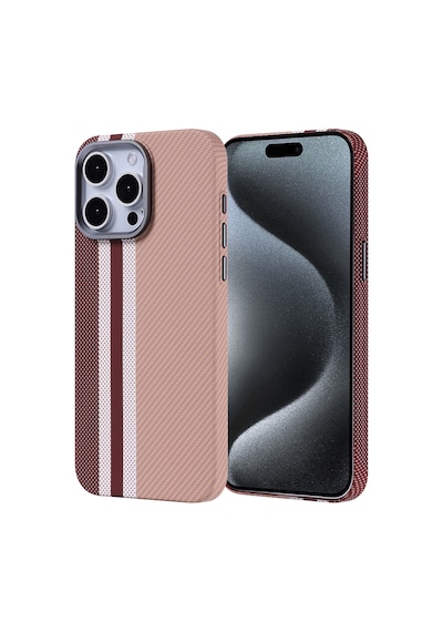 Zore İphone 15 Pro Max Kılıf Magsafe Şarj Özellikli Karbon Fiber Görünümlü Nvth Nekst Kapak - Gold Altın