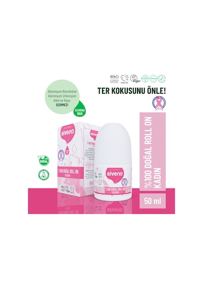 Siveno %100 Doğal Roll On Kadın Deodorant Ter Kokusu Önleyici Bitkisel Leke Bırakmayan Vegan 50 ML