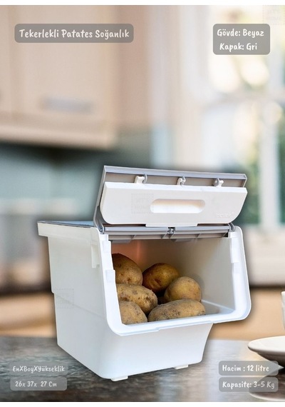 Tekerlekli Sebzelik Bpa Free Soğanlık Oyuncaklık Organizer Gri 12 Lt Gri-beyaz
