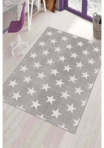 Gri Kaymaz Tabanlı Yıkanabilir Yıldızlı Bebek Halısı Kd078