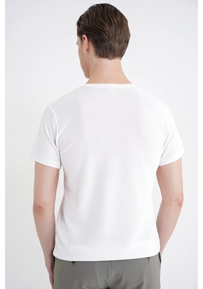Efor Comfort Fit Rayon Karışımlı Ekru Bisiklet Yaka Tişört Ts 925