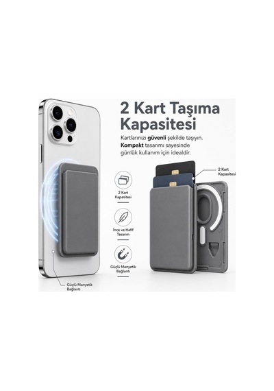 Xmlbayiciniz Magsafe Uyumlu Manyetik Kartlık Cüzdan, 2 Kart Kapasiteli Telefon Kartlığı, Güçlü Mıknatıslı İnce Kart Tutuc Çok Renkli
