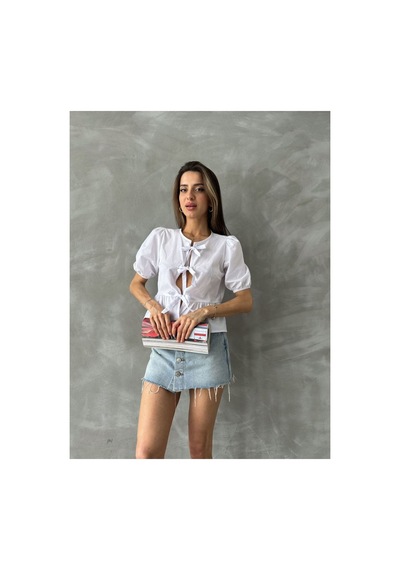 Verymoda Pembe Önden Bağlamalı Poplin Bluz D2699 BEYAZ