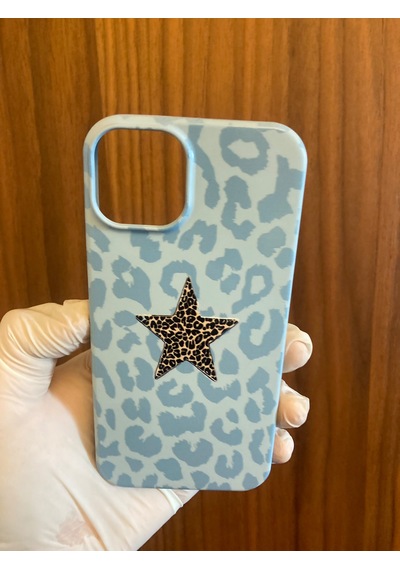 Apple iPhone Uyumlu 13/14 Leopar Baskılı İçi Kadife Silikon Telefon Kılıfı Mavi
