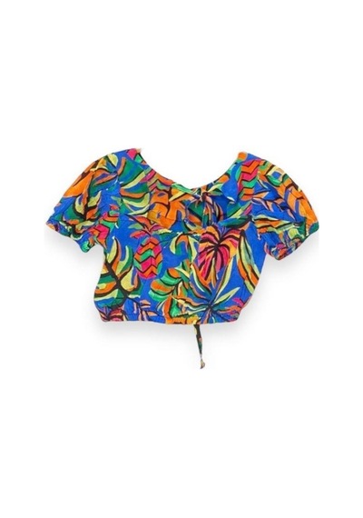 Kız Çocuk Desenli Crop Bluz-13759-mavi Mavi