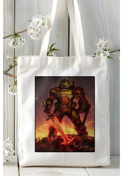 Art Hediye Doom Oyun Baskılı Omuz Çanta Kişiye Özel Model 12 Çok Renkli