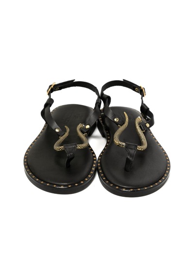 19 Black Sandalet Kadın 22082 Myconian 2025 Greek Sandal Siyah