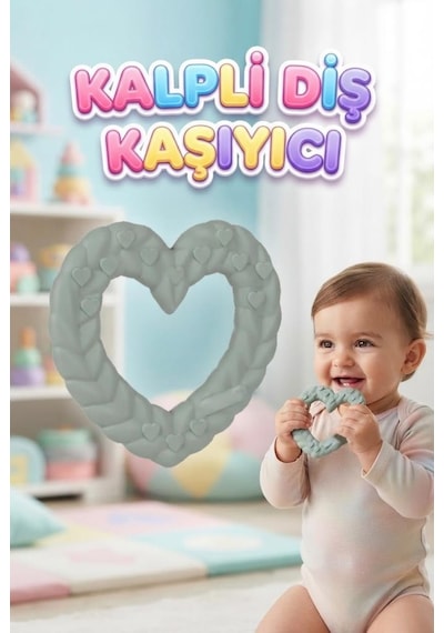Kalp Şekilli Esnek Bpa İçermeyen Kabartılı Pastel Renkli Oyuncak Bebek Diş Kaşıyıcısı Mint