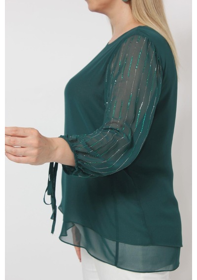 Moda Berray 3243 Kolu Taş Baskılı Şık Bluz Petrol 001