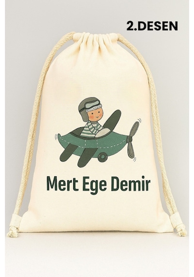 Esila Kids Erkek Çocuk Kıyafet Kesesi Özel İsim Yazılı Kişiselleştirilebilir İp Kapamalı Su Geçirmez 30x40 Cm Çok Renkli