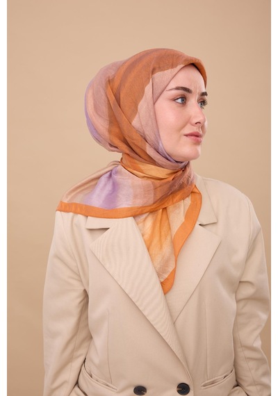 Silk Home Olinda İpek Eşarp 47005-17 Koyu Turuncu, Vizon, Lila, Kiremit