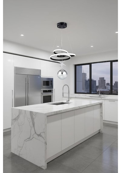 Parla Tek Top Led Sarkıt Avize,siyah3 Renk Yanabilen Led Avize, Modern Salon Oda Led Avize Siyah