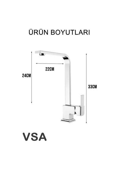 Mix Kare Kuğu Mutfak Lavabo Bataryası Aç Kapa 5 Yıl Garantili Krom