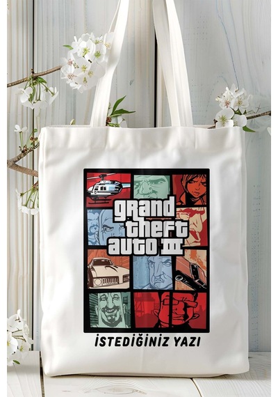 Art Hediye Grand Theft Auto Gta Oyun Baskılı Bez Çanta Omuz Çantası Kişiye Özel Model 3 Çok Renkli