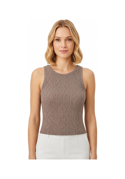 Cottonhıll Premium - Tide Collection Vizon Bisiklet Yaka Bürümcük Dokulu Kolsuz Kadın Crop Bluz VİZON Cottonhıll Premium - Tide Collection Vizon Bisiklet Yaka Bürümcük Dokulu Kolsuz Kadın Crop Bluz VİZON