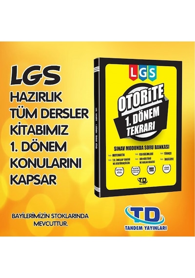 Tandem Yayınları 8. Sınıf Lgs Otorite 1. Dönem Tekrar Kitabı