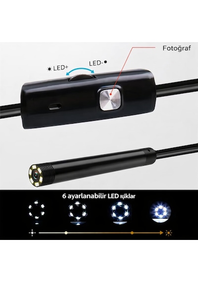 10 Metre Endoskop Kamera Su Geçirmez Led Işıklı Boroskop Yılan Kamera Android Uyumlu Micro+usb+type-c
