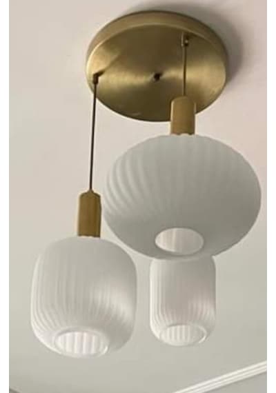 Mylights Rustik Üçlü Opal Camlı Avize Kasa 40cm Eskitme Opal