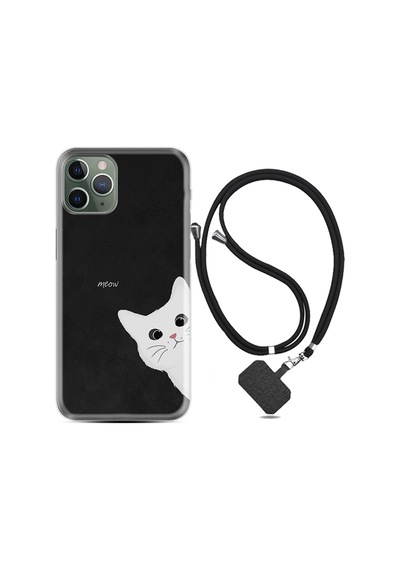 Apple Uyumlu iPhone 13 Pro Kılıf Boyun Askılı Çılgın Kedi 1895