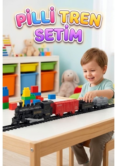 12 Parça Pilli Tren Seti Işıklı Ve Duman Çıkaran Modüler Ray Sistemli Siyah Tren Kırmızı Vagon
