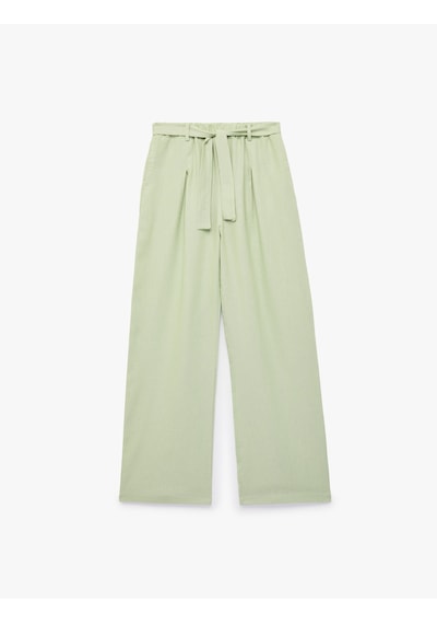 Koton Beli Bağlamalı Keten Ve Viskon Karışımlı Geniş Paça Pantolon Yeşil 6skg40093aw Koyu Haki Koton Beli Bağlamalı Keten Ve Viskon Karışımlı Geniş Paça Pantolon Yeşil 6skg40093aw Koyu Haki