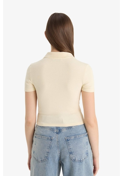 Defacto Fitted Polo Yaka Fitilli Kaşkorse Kısa Kollu Tişört A0379ax25smer144 Ekru
