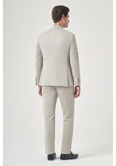 İmza Bej Mono Yaka 6 Drop Slim Fit Esnek Beli Lastikli Takım Elbise 1001260165