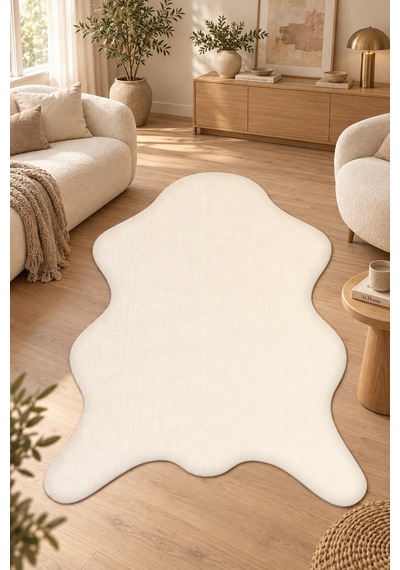 İmza Ronja Post Şeklinde Peluş Halı Krem Salon Oturma Odası Yumuşak Kaymaz Taban Yıkanabilir Modern Uygun Fiyat
