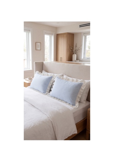 2'li Pamuklu Kumaş Beyaz Fırfırlı Çizgili Yastık Kılıfı 50x70 Cm Mavi - 905289691 Mavi