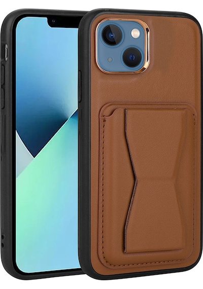 More Tr Apple Uyumlu iPhone 13 Uyumlu Kartlıklı Standlı Pu Deri Mtr Memo Kılıf-kahverengi