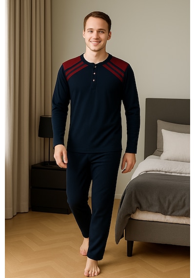 Mutlu City Erkek İnterlok Rahat Kalıp Sıfır Yaka Pamuk Pijama Takımı 6772 Lacivert - Bordo Mutlu City Erkek İnterlok Rahat Kalıp Sıfır Yaka Pamuk Pijama Takımı 6772 Lacivert - Bordo