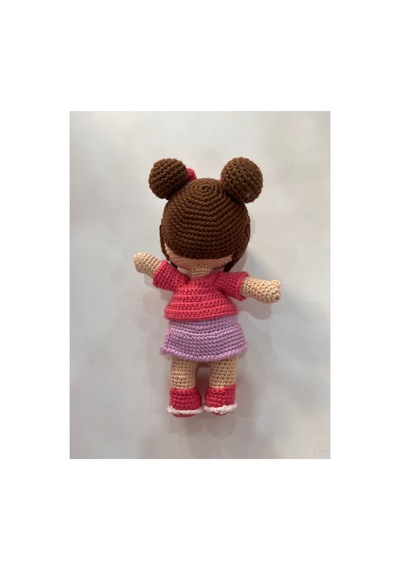 Afra Amigurumi El Örgüsü Bebek 20 Cm Tığ İşi Şirin Kıyafetli Hediyelik Oyuncak Bebek Mercan-mor