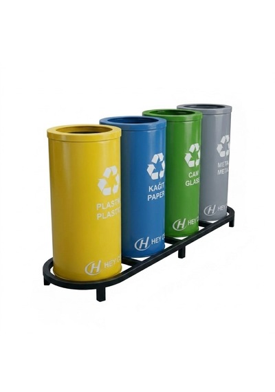 4 Lü Sıfır Atık Kutusu Geri Dönüşüm Ünitesi Gd-804 Metal Atık Ayrıştırma Sistemi Hey Çelik