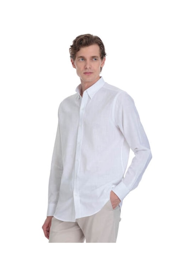 Hatemoğlu Beyaz Comfort Fit 100% Pamuk Düğmeli Yaka Uzun Kollu Casual Gömlek 4111993