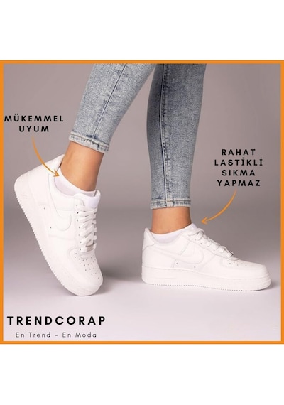 Trendcorap Premium Bambu Erkek Sneaker Görünmez Bilekte Spor Çorap 10 Lu Özel Kutu Beyaz