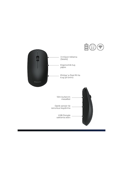 Philips SPK7315 Kablosuz 1200DPI 3 Tuşlu Optik Mouse
