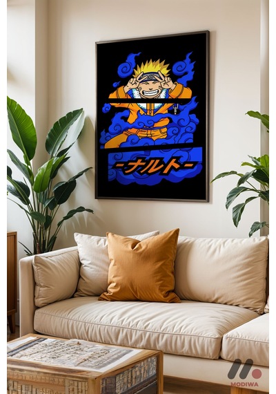 Naruto Mavi Anime Poster, Siyah Çerçeveli Duvar Tablosu - Anime Severlere Özel Hediye