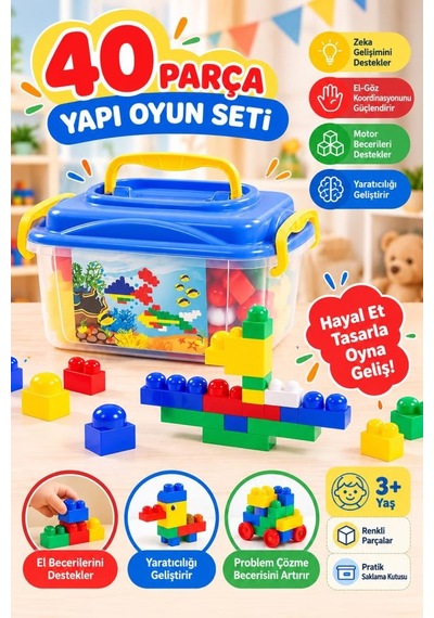 40 Parça Eğitici Bloklar Ve Yapı Oyun Seti Yaratıcı Zeka Geliştirici Kutulu Oyuncak Blok Seti