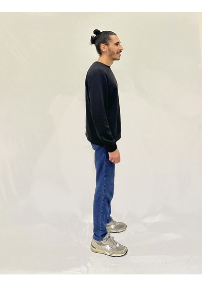 Erkek Bisiklet Yaka Rahat Kalıp 3 İplik Kalın Ar Nakışlı Sweatshirt Spr24sw33 Siyah