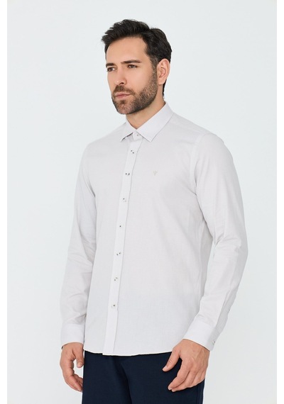 White Stone Ekru %100 Pamuk Dynamic Fit Erkek Günlük Gömlek