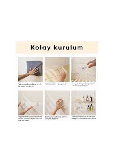 2 Adet Pleksi Hayalet Raf Banyo Mutfak Düzenleyici Kendinden Yapışkanlı Vidalı Raf - 40 Cm 50 x 22