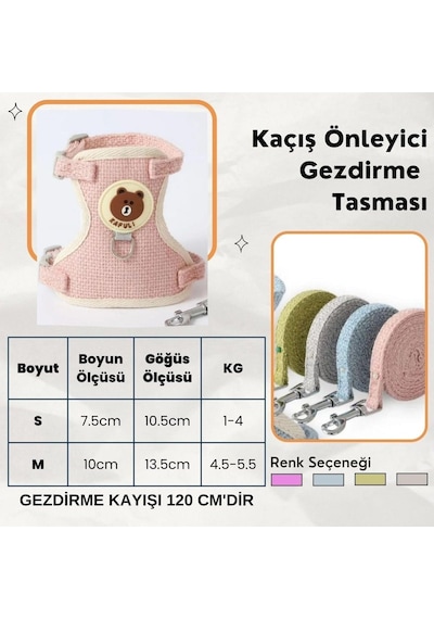 Floriashopping Yeni Sevimli Kaçış Önleyici Kedi Yürüyüş Vücut Tasmaları Pembe M